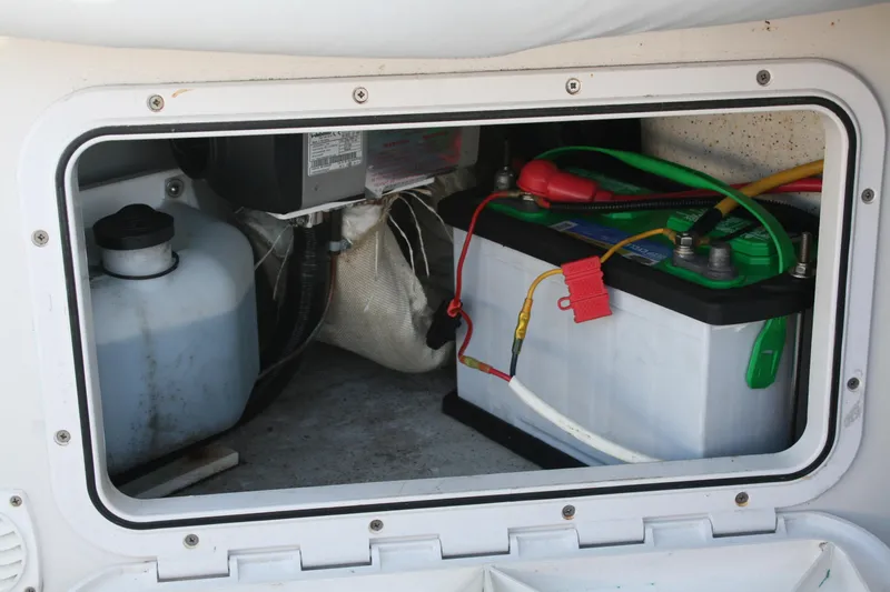 Slide: The Image of Anchor locker of 2012 Protector Targa 30 with rope and chain. - 15