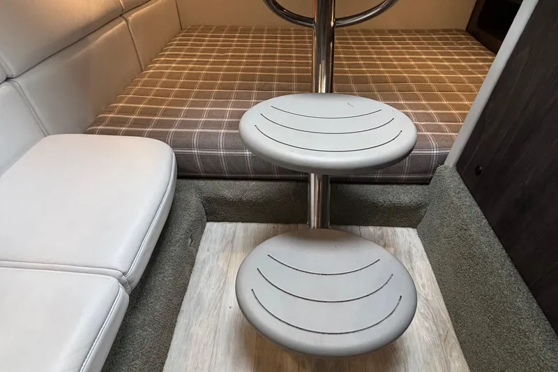 Slide: The Image of 2020 Formula 350 Crossover Bowrider interior with seating and circular steps. - 49