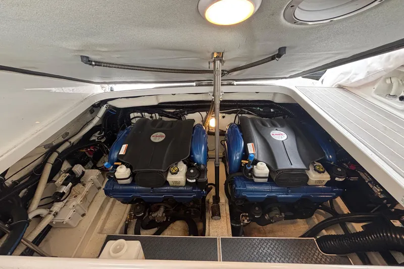Slide: The Image of Engine compartment of a 2020 Formula 350 Crossover Bowrider boat. - 65