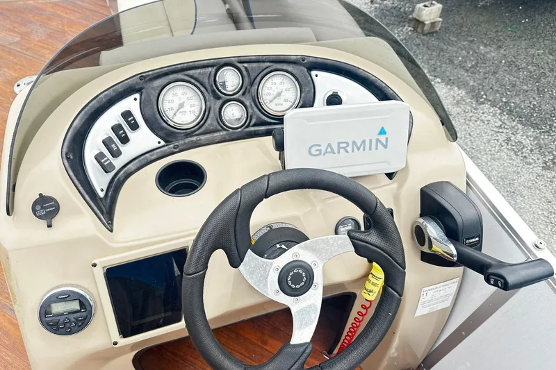 Slide: The Image of 2018 Yamaha Suncatcher G3 Pontoon dashboard with Garmin navigation system. - 3