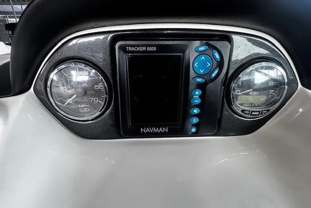Slide: The Image of Dashboard of 2007 Sea Ray 270 SLX with Navman Tracker 5505 and gauges. - 19