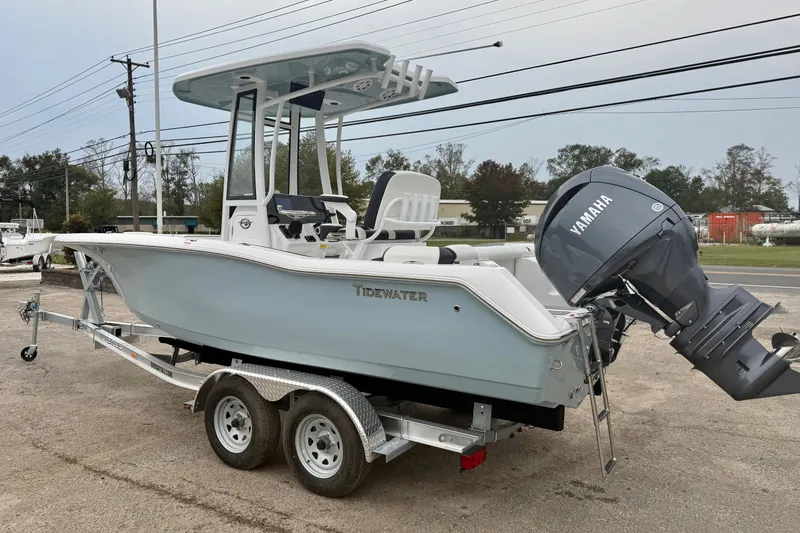 Slide: The Image of 2026 Tidewater 210 LXF boat on trailer with Yamaha outboard motor. - 3