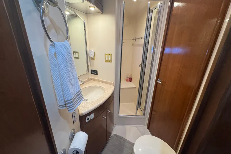 Slide: The Image of Bathroom interior of 1998 Carver 530 Voyager Pilothouse with shower and sink. - 20