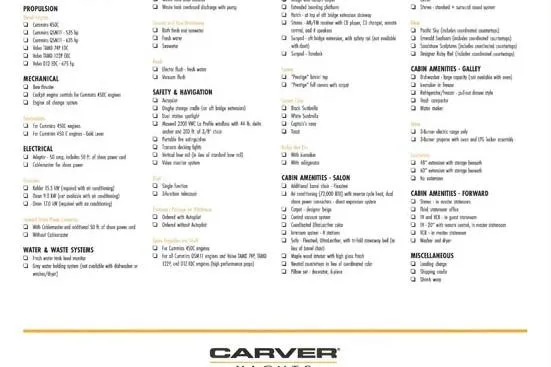 Slide: The Image of 1998 Carver 530 Voyager Pilothouse features and specifications list. - 6