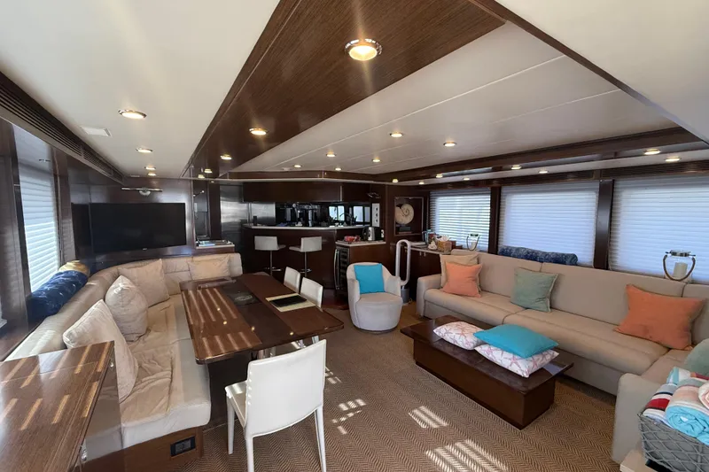Slide: The Image of Luxurious interior of 2009 Nordhavn N78 yacht with elegant seating and modern decor. - 15