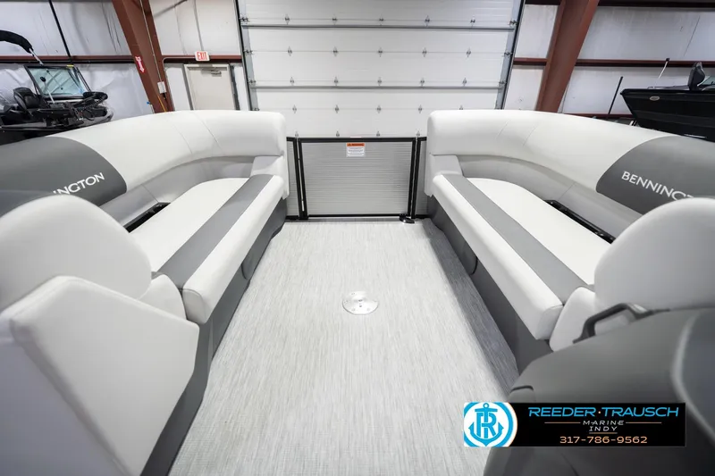 Slide: The Image of Interior view of 2026 Bennington 20 SSR pontoon boat with gray seating. - 22