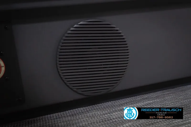 Slide: The Image of Speaker detail on 2026 Bennington 20 SSR boat, Reeder-Trausch Marine logo visible. - 44