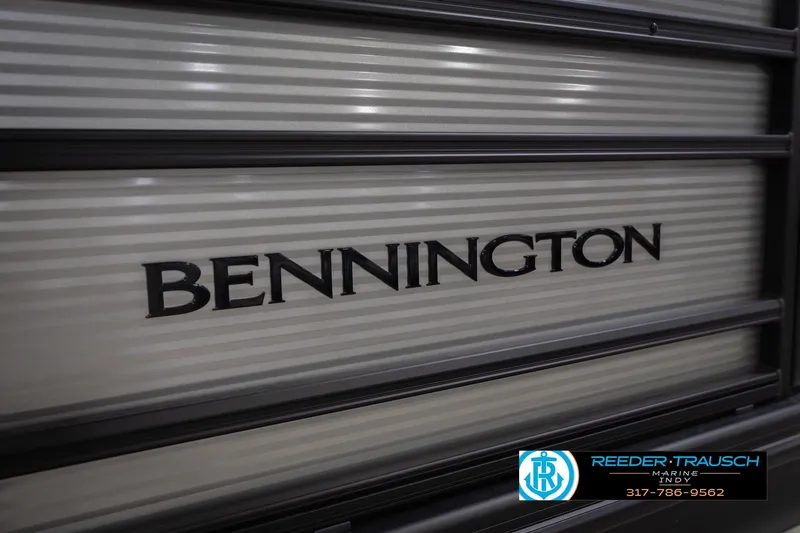 Slide: The Image of 2026 Bennington 20 SSR boat logo with Reeder-Trausch Marine contact details. - 48