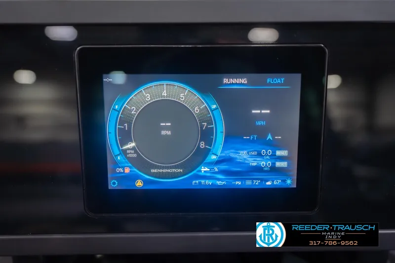 Slide: The Image of Dashboard display of 2026 Bennington 24 MSB boat showing RPM and fuel data. - 41
