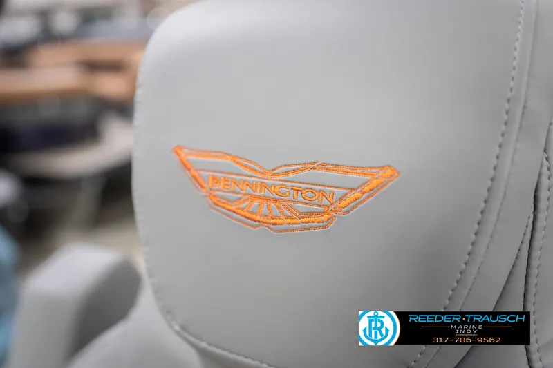 Slide: The Image of Close-up of 2026 Bennington 24 MSB seat with embroidered logo. - 45