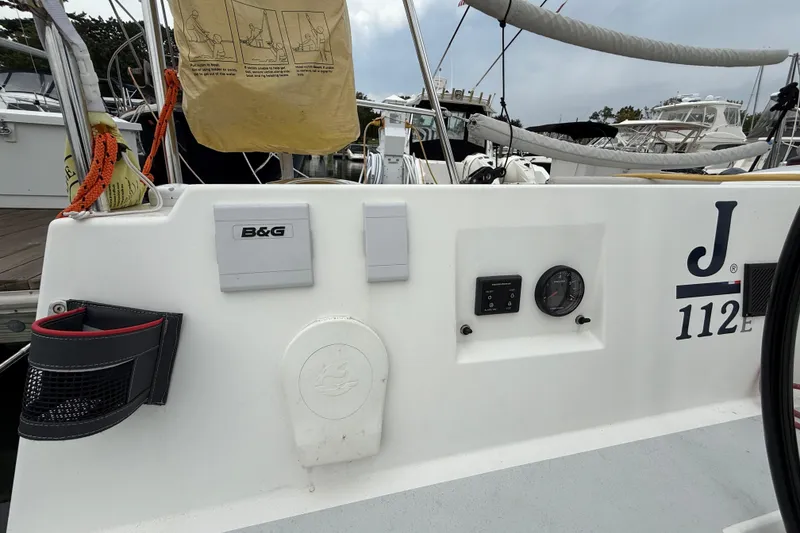 Slide: The Image of 2022 J Boats J/112E cockpit with B&G instruments and storage compartments. - 11