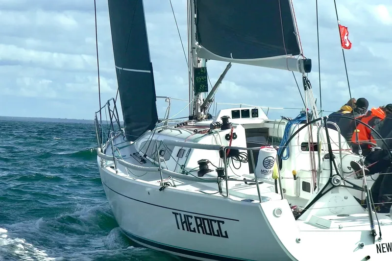 Slide: The Image of 2022 J Boats J/112E sailing on open water with crew onboard. - 46