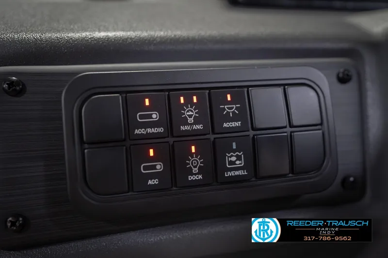 Slide: The Image of Control panel of 2026 Bennington 21 SF boat with labeled switches. - 37