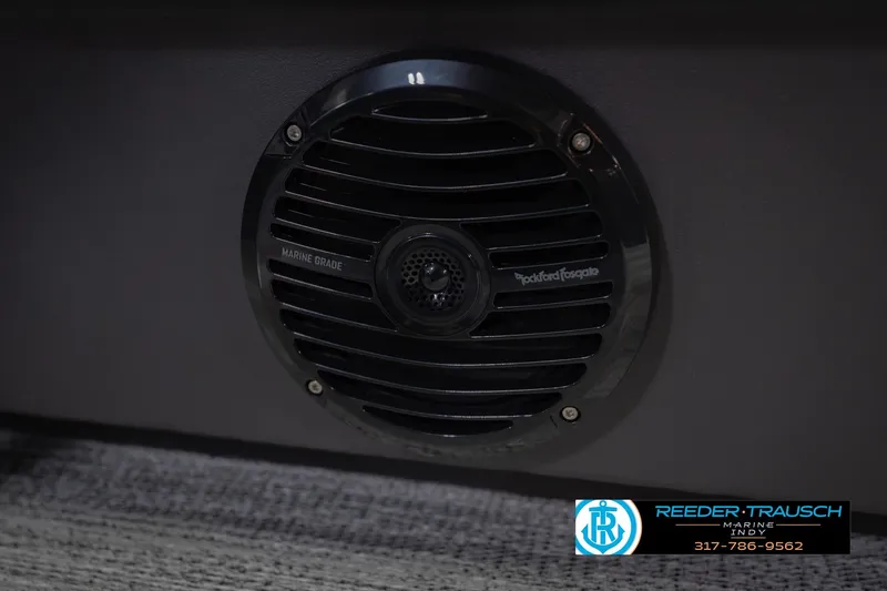 Slide: The Image of Marine-grade speaker on 2026 Bennington 21 SF boat, featuring Rockford Fosgate design. - 48