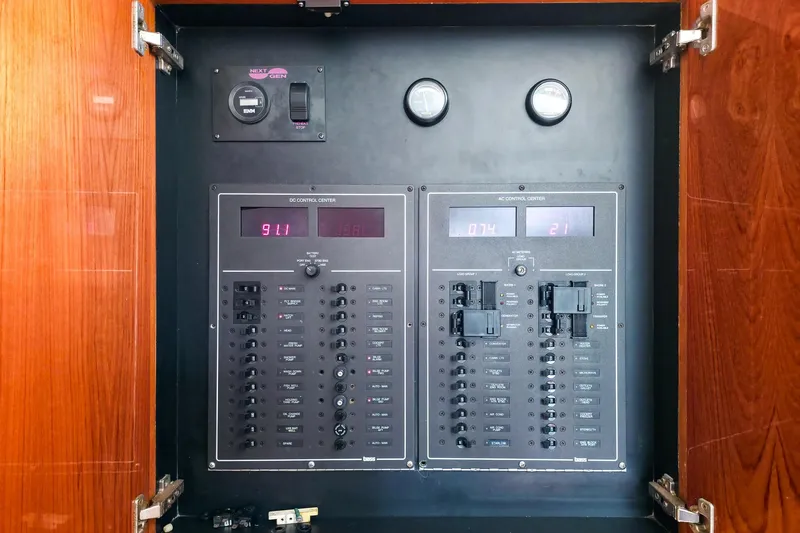Slide: The Image of Electrical control panel on a 2005 Egg Harbor 35' Express boat. - 18