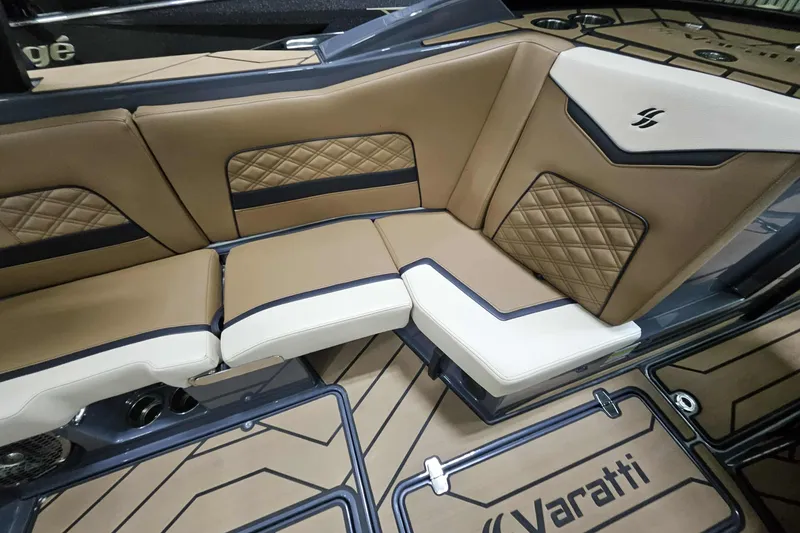 Slide: The Image of Luxurious interior of 2024 Varatti Z2272 boat with tan and white seating. - 13
