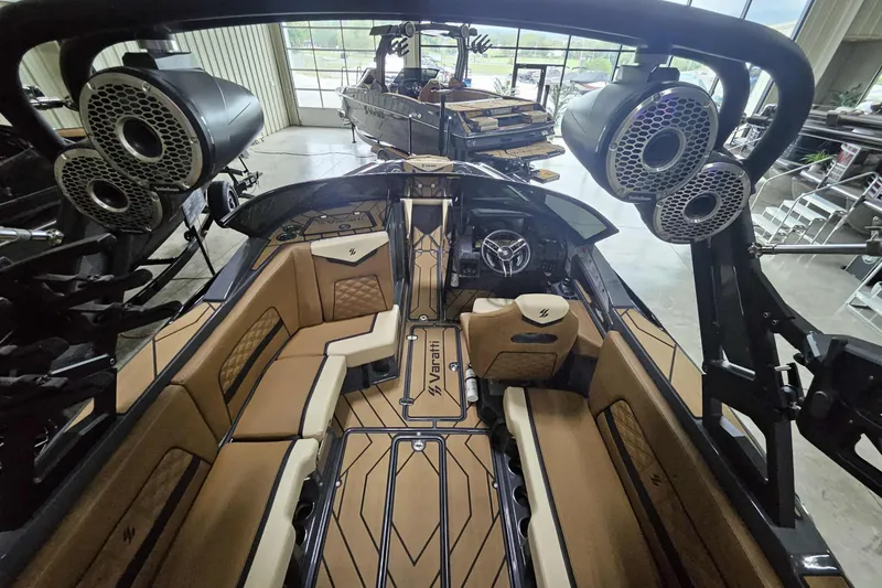 Slide: The Image of 2024 Varatti Z2272 boat interior with luxurious seating and advanced audio system. - 14
