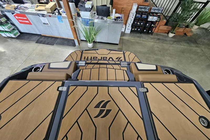 Slide: The Image of 2024 Varatti Z2272 boat deck with wood finish, showroom display. - 15