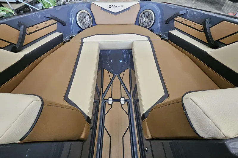 Slide: The Image of 2024 Varatti Z2272 boat interior with luxurious tan and cream seating. - 3