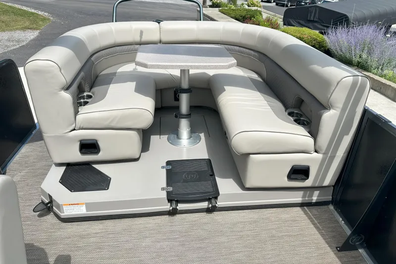 Slide: The Image of Luxurious seating area on 2021 Premier 250 Solaris RE pontoon boat. - 11