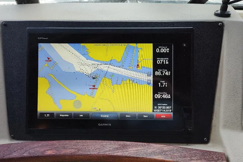 Slide: The Image of Garmin GPS display on 1998 Bayliner 4788 Pilot House Motoryacht dashboard. - 49
