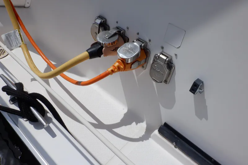 Slide: The Image of Power connections on a 1998 Bayliner 4788 Pilot House Motoryacht. - 73