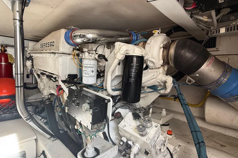 Slide: The Image of Engine room of 2005 Ocean Yachts 46 Super Sport with Series 60 engine. - 29