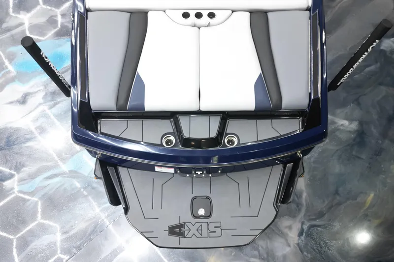 Slide: The Image of 2019 Axis A20 boat interior, top view, featuring sleek seating and modern design. - 12