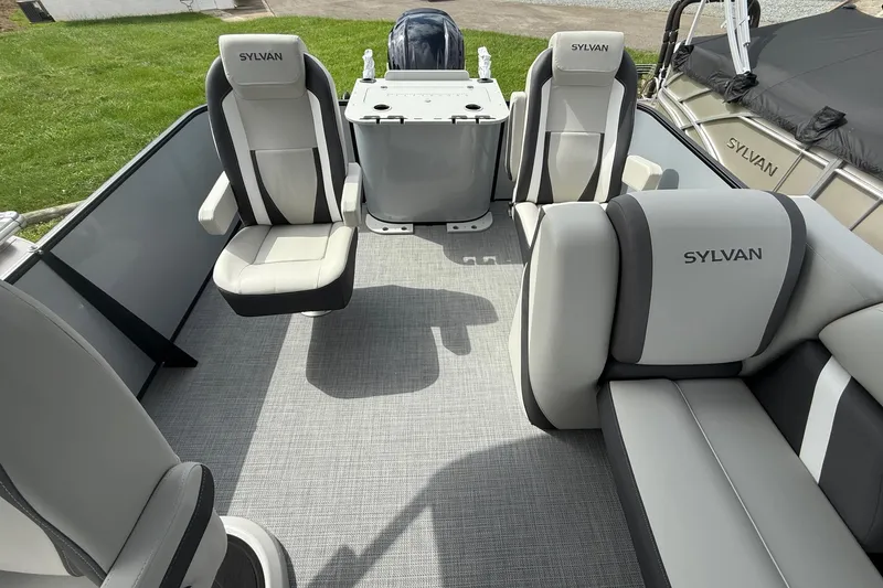 Slide: The Image of 2026 SLYVAN X-3 Party Fish boat interior with stylish seating and modern design. - 17