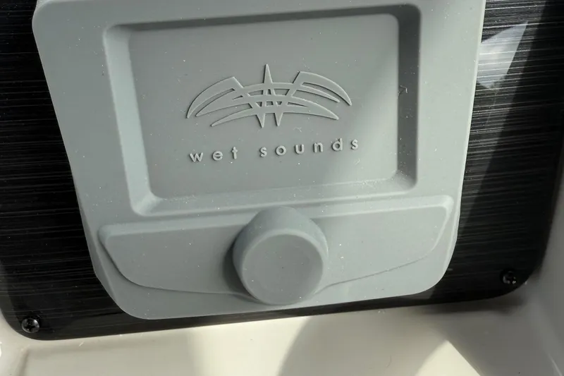 Slide: The Image of Close-up of Wet Sounds audio system on 2026 SLYVAN X-3 Party Fish boat. - 8