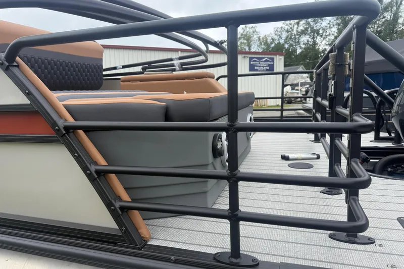 Slide: The Image of 2026 Sylvan L-3 DLZ DH pontoon boat with stylish seating and railing. - 8