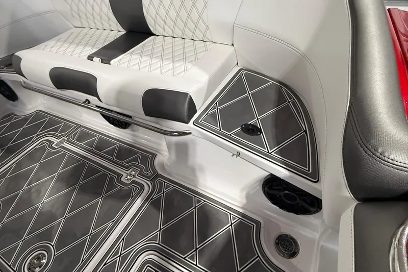 Slide: The Image of Luxurious interior of 2025 Nor-Tech 390 Sport boat with stylish seating and flooring design. - 50
