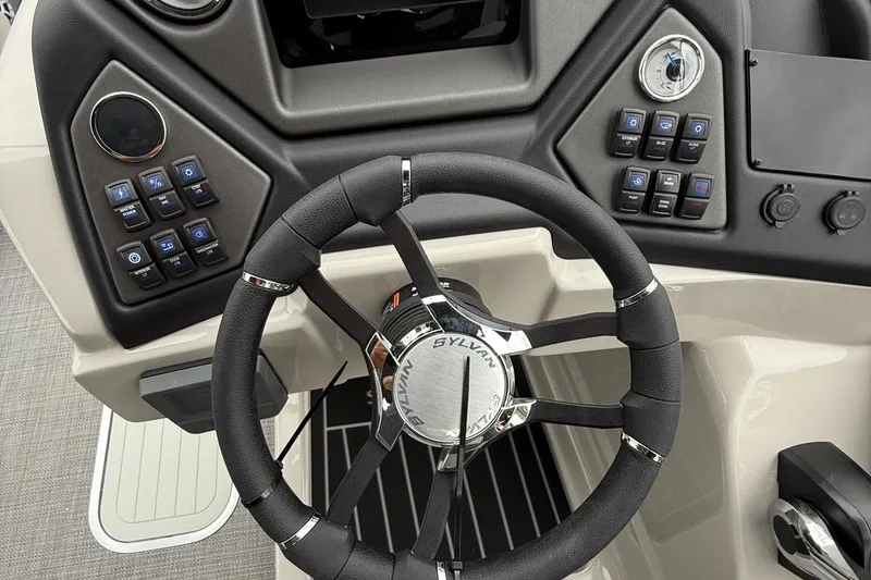 Slide: The Image of Steering wheel and dashboard of 2026 Sylvan L-3 RLZ DH boat. - 19