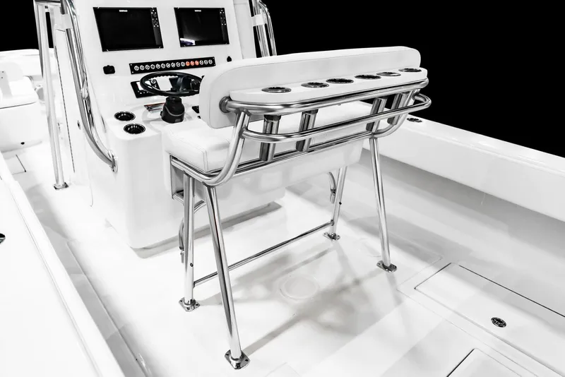 Slide: The Image of 2026 Contender 28 Tournament boat interior with modern console and seating. - 11
