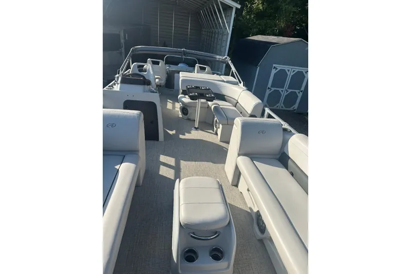 Slide: The Image of 2022 Avalon GS 2385 RF pontoon boat interior with spacious seating and modern design. - 3