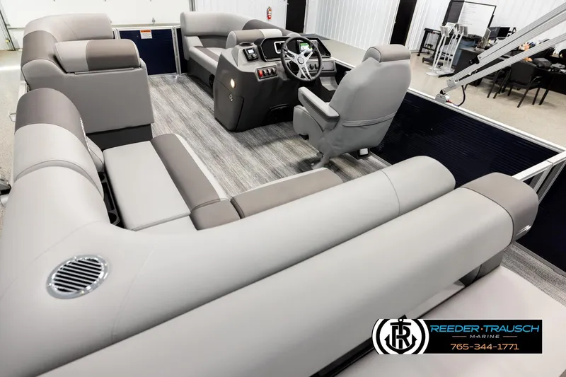 Slide: The Image of Interior of 2026 Bennington 188 SLJSE pontoon boat with modern seating and helm. - 11