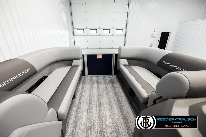 Slide: The Image of Interior of 2026 Bennington 188 SLJSE pontoon boat with gray seating. - 18