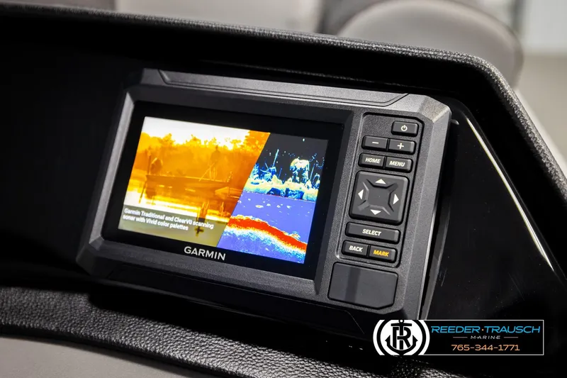 Slide: The Image of Garmin sonar display on 2026 Bennington 188 SLJSE boat dashboard, featuring vivid color palettes. - 32