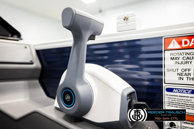 Slide: The Image of Throttle control of 2026 Bennington 188 SLJSE boat with safety warnings visible. - 35