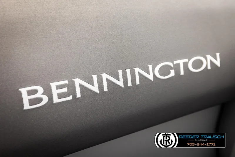 Slide: The Image of Bennington 188 SLJSE 2026 model logo on gray surface, Reeder-Trausch Marine branding. - 39