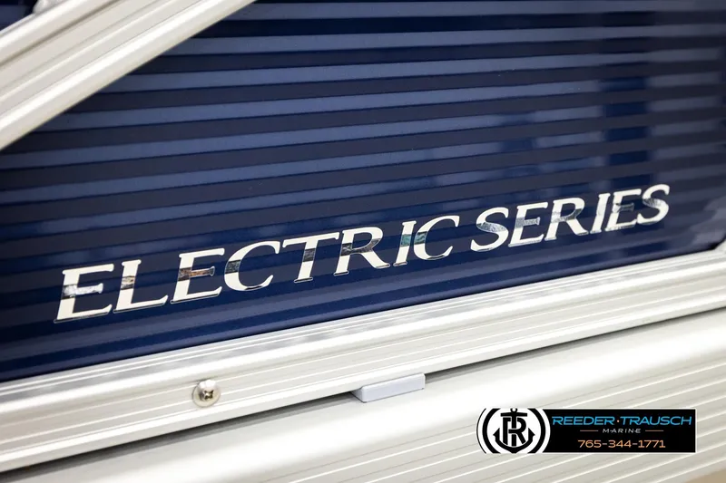Slide: The Image of 2026 Bennington 188 SLJSE Electric Series boat, close-up of branding and logo. - 46