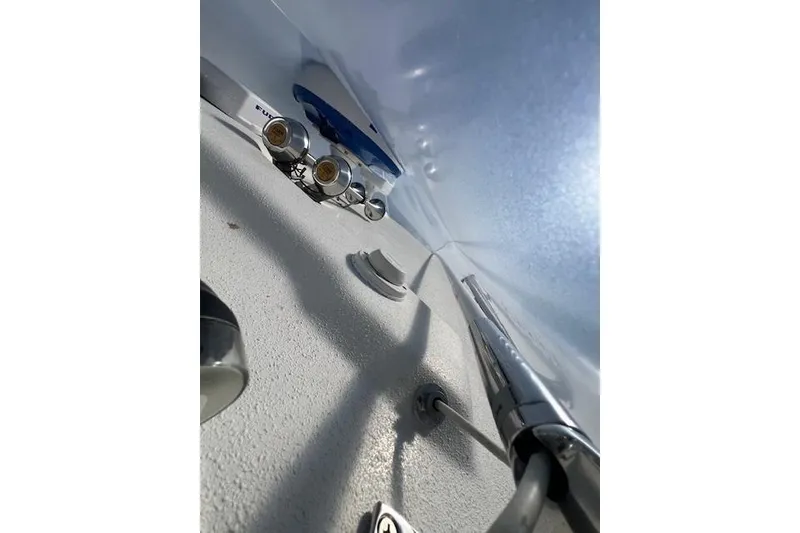 Slide: The Image of 2023 Parker 2820 XLD Sport Cabin boat interior detail with metallic fixtures. - 20