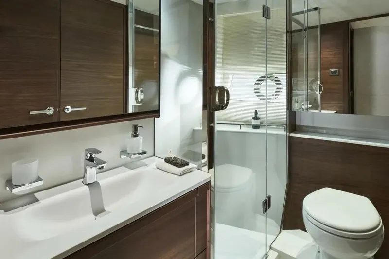 Slide: The Image of Luxurious bathroom in 2026 Princess F65 yacht with modern fixtures and elegant design. - 16