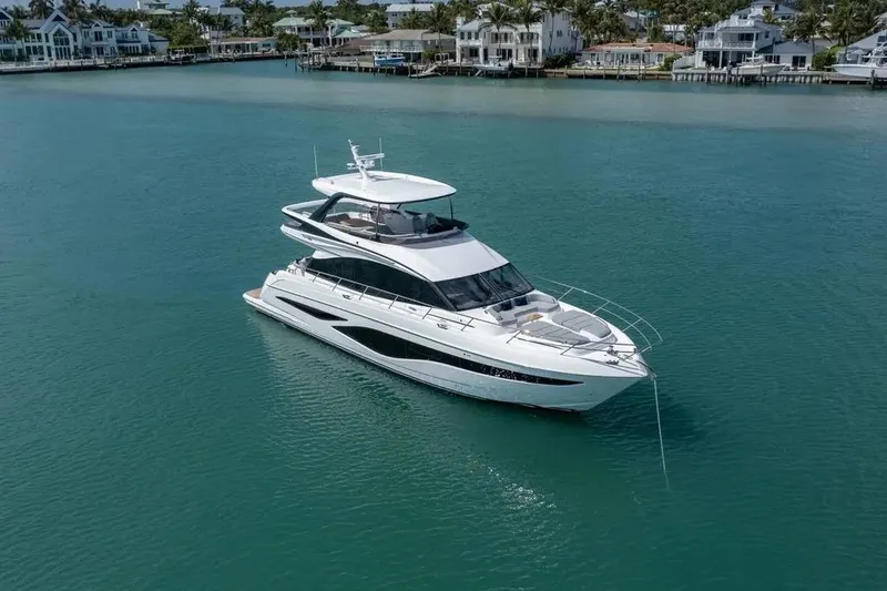 Slide: The Image of 2026 Princess F65 yacht on serene water near luxury waterfront homes. - 6