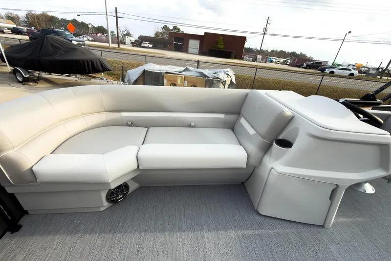 Slide: The Image of 2026 Godfrey Sweetwater Xperience 22' Tritoon with single flip lounge seating. - 12