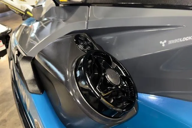 Slide: The Image of 2018 Sea-Doo GTX 155 jet ski with speaker system, close-up view. - 11
