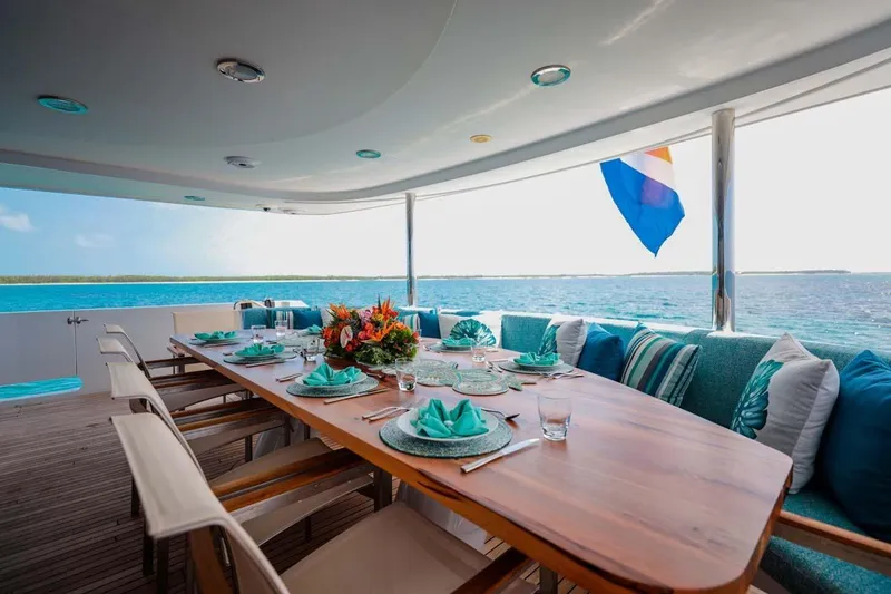 Slide: The Image of Luxurious dining setup on 2001 Westship Skylounge yacht with ocean view. - 5