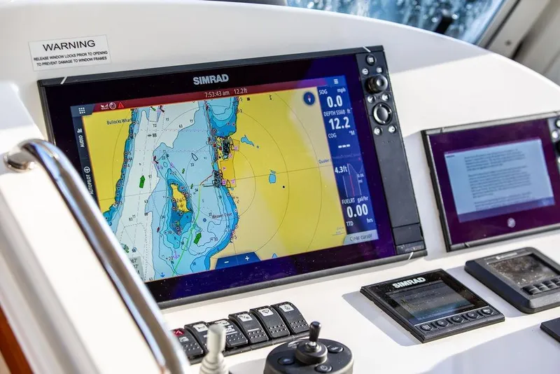 Slide: The Image of Navigation system on 2018 MJM 43z yacht, featuring Simrad display with nautical chart. - 20