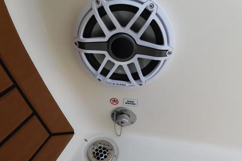 Slide: The Image of Speaker and raw water outlet on 2026 Pathfinder 2400 TRS boat. - 26