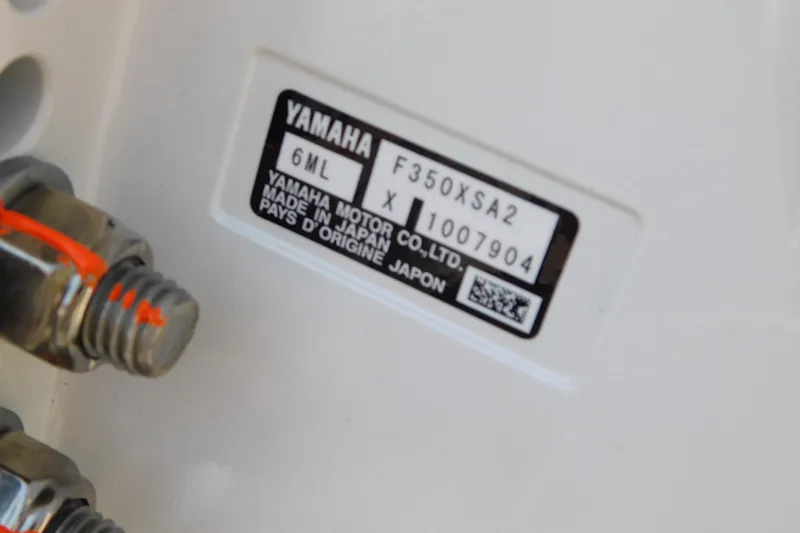 Slide: The Image of Yamaha motor label on Pathfinder 2400 TRS, 2026 model, showing serial details. - 44